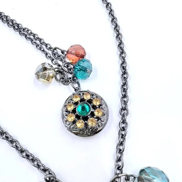 NWOT – Lane Bryant – Green Quartz Beaded Locket Gunmetal Tone 24” Necklace - Picture 5 of 10